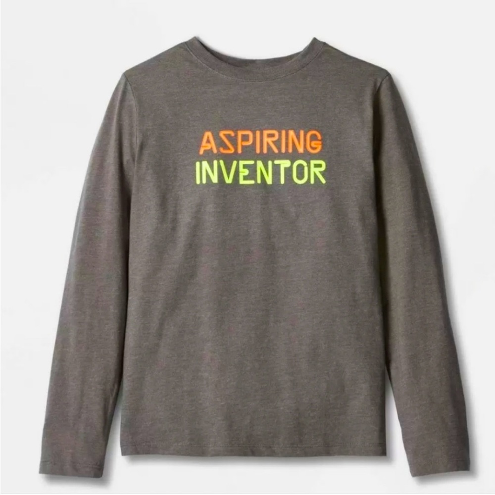 New! Cat & Jack Boys Long Sleeve Graphic T-Shirt , Gray/Charcoal
